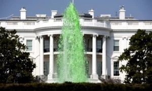 Green water flows in the fountain on the South Lawn of the White House in celebration of St. Patrick's day Green water flows in the fountain on the South Lawn of the White House in celebration of St. Patrick's day