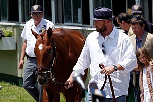 Trainer Doug O'Neil walks with I'll Have Another during a press conference outside of barn two on June 8, 2012 in Elmont, New York. Trainer Doug O'Neil walks with I'll Have Another during a press conference outside of barn two on June 8, 2012 in Elmont, New York.