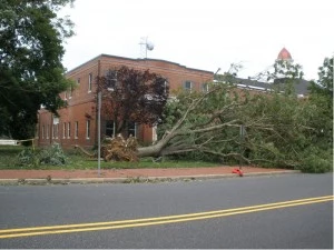 Damage in front of old courthouse in Mays Landing Damage in front of old courthouse in Mays Landing