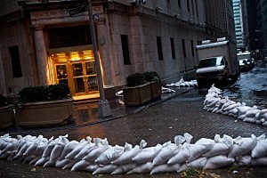The closed New York Stock Exchange is barricaded with sand bags The closed New York Stock Exchange is barricaded with sand bags