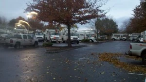 Utility trucks ready to go at a parking lot in Clinton. Utility trucks ready to go at a parking lot in Clinton.