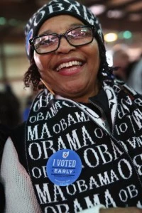 Linda Pennywell, a supporter and volunteer for U.S. President Barack Obama, attends a campaign rally at the Franklin County fairgrounds in Ohio Linda Pennywell, a supporter and volunteer for U.S. President Barack Obama, attends a campaign rally at the Franklin County fairgrounds in Ohio