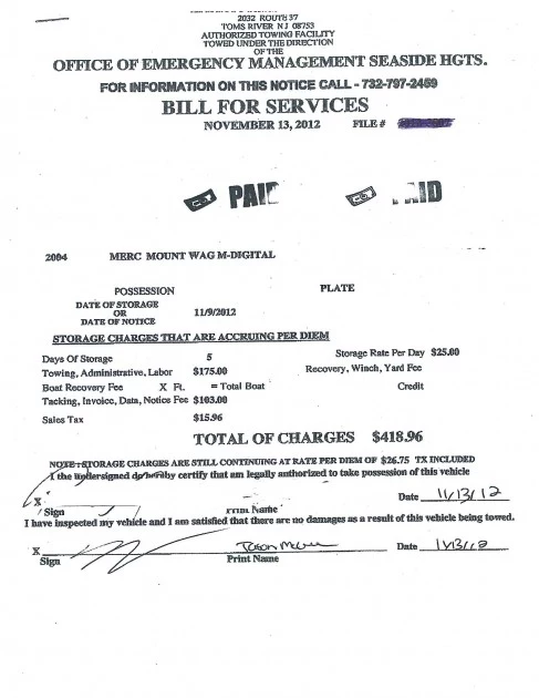 Towing invoice Towing invoice