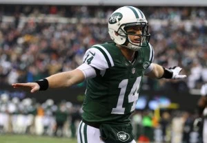 Greg McElroy celebrates throwing his first touchdown in the NFL Greg McElroy celebrates throwing his first touchdown in the NFL