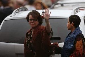 Veronika Pozner (L) waves as she leaves the funeral services of her six year-old son Noah Pozner Veronika Pozner (L) waves as she leaves the funeral services of her six year-old son Noah Pozner