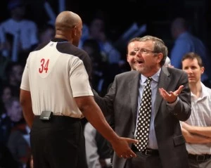 Interim Coach P.J. Carlesimo of the Brooklyn Nets argues with referee Kevin Cutler Interim Coach P.J. Carlesimo of the Brooklyn Nets argues with referee Kevin Cutler