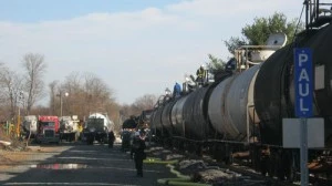 Response crews pump an acetone and vinyl chloride mixture into rail cars in Paulsboro Response crews pump an acetone and vinyl chloride mixture into rail cars in Paulsboro