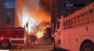 FIre crews at Kansas City fire FIre crews at Kansas City fire