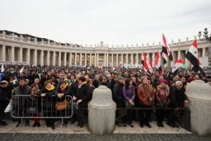 People gather in St Peter's Square ahead of the arrival of Pope Francis People gather in St Peter's Square ahead of the arrival of Pope Francis