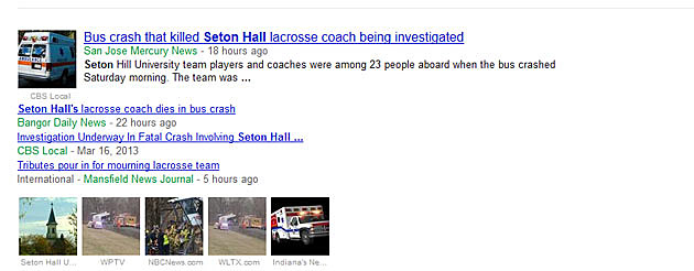 Screen shot of Google News search for "Seton Hall" Screen shot of Google News search for "Seton Hall"
