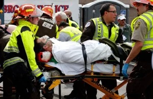 A man is loaded into an ambulance after he was injured by one of two bombs exploded during the 117th Boston Marathon near Copley Square A man is loaded into an ambulance after he was injured by one of two bombs exploded during the 117th Boston Marathon near Copley Square