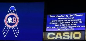 After the third inning, Sweet Caroline by Neil Diamond was played in honor of the Boston Marathon bombing After the third inning, Sweet Caroline by Neil Diamond was played in honor of the Boston Marathon bombing