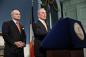New York City Mayor Michael Bloomberg (R) speaks during a news conference as Police Commissioner Raymond Kelly listens at City Hall New York City Mayor Michael Bloomberg (R) speaks during a news conference as Police Commissioner Raymond Kelly listens at City Hall