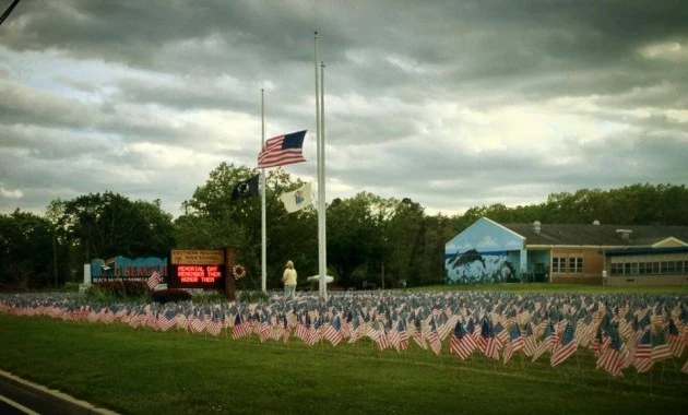 Fallen servicemen & women are remembered with flags in the front of Southern Regional High School in Manahawkin Fallen servicemen & women are remembered with flags in the front of Southern Regional High School in Manahawkin