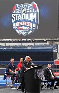 New Jersey Devils President, CEO, General Manager Lou Lamoriello addresses the media during the 2014 NHL Stadium Series Media Availabilty at Yankee Stadium New Jersey Devils President, CEO, General Manager Lou Lamoriello addresses the media during the 2014 NHL Stadium Series Media Availabilty at Yankee Stadium
