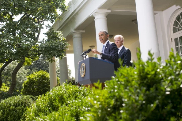 President Barack Obama (L) joined by Vice President Joe Biden delivers a statement on Syria in the Rose Garden of the White House President Barack Obama (L) joined by Vice President Joe Biden delivers a statement on Syria in the Rose Garden of the White House