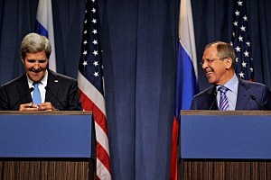 Secretary of State John Kerry (L) and Russian Foreign Minister Sergey Lavrov attend a press conference Secretary of State John Kerry (L) and Russian Foreign Minister Sergey Lavrov attend a press conference