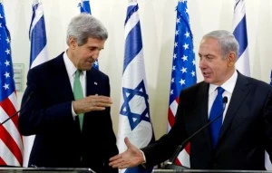 Secretary of State John Kerry (L) and Israeli Prime Minister Benjamin Netanyahu go to shake hands at the conclusion of their statements after their lengthly meeting Secretary of State John Kerry (L) and Israeli Prime Minister Benjamin Netanyahu go to shake hands at the conclusion of their statements after their lengthly meeting