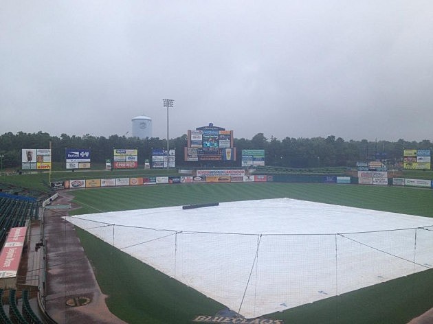 The tarp on the field at FirstEnergy Park in Lakewood as the BlueClaws final game of the season is canceled due to today's rain. The tarp on the field at FirstEnergy Park in Lakewood as the BlueClaws final game of the season is canceled due to today's rain.