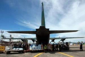 A relief plane is unloaded in the aftermath of Typhoon Haiyan in Tacloban, Leyte, Philippines A relief plane is unloaded in the aftermath of Typhoon Haiyan in Tacloban, Leyte, Philippines