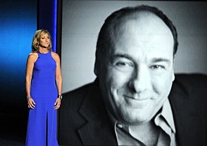 Actress Edie Falco pays tribute to the late James Gandolfini onstage during the 65th Annual Primetime Emmy Awards Actress Edie Falco pays tribute to the late James Gandolfini onstage during the 65th Annual Primetime Emmy Awards