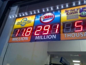 Friday's Mega Millions jackpot is displayed at the 7-11 store in Ewing Friday's Mega Millions jackpot is displayed at the 7-11 store in Ewing