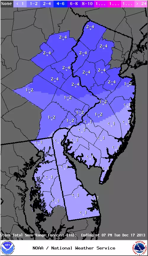 Expected snow totals from Tuesday's snow Expected snow totals from Tuesday's snow