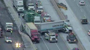 Jackknifed tractor trailer on the New Jersey Turnpke near #8 Jackknifed tractor trailer on the New Jersey Turnpke near #8