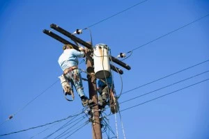 Electrician on utility pole Electrician on utility pole
