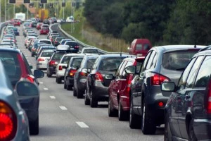 Traffic jam with rows of cars Traffic jam with rows of cars