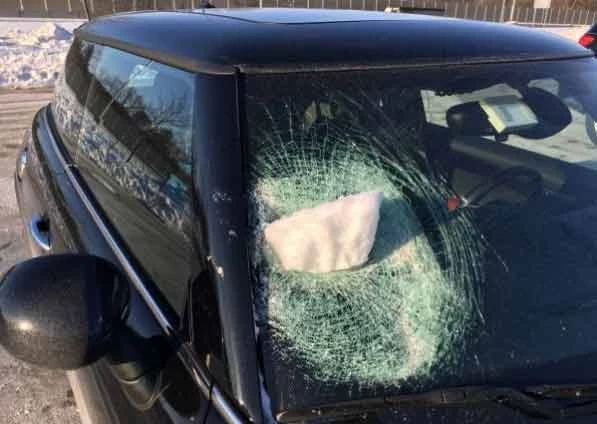 Chunk of ice that went through the windshied of Greg Hecht's Mini Cooper on the Pennsyvania Turnpike
