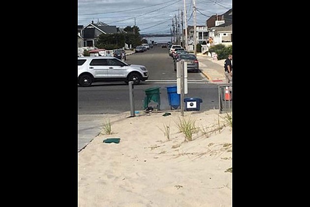 Trash can where a pipe bomb went off in Seaside Park