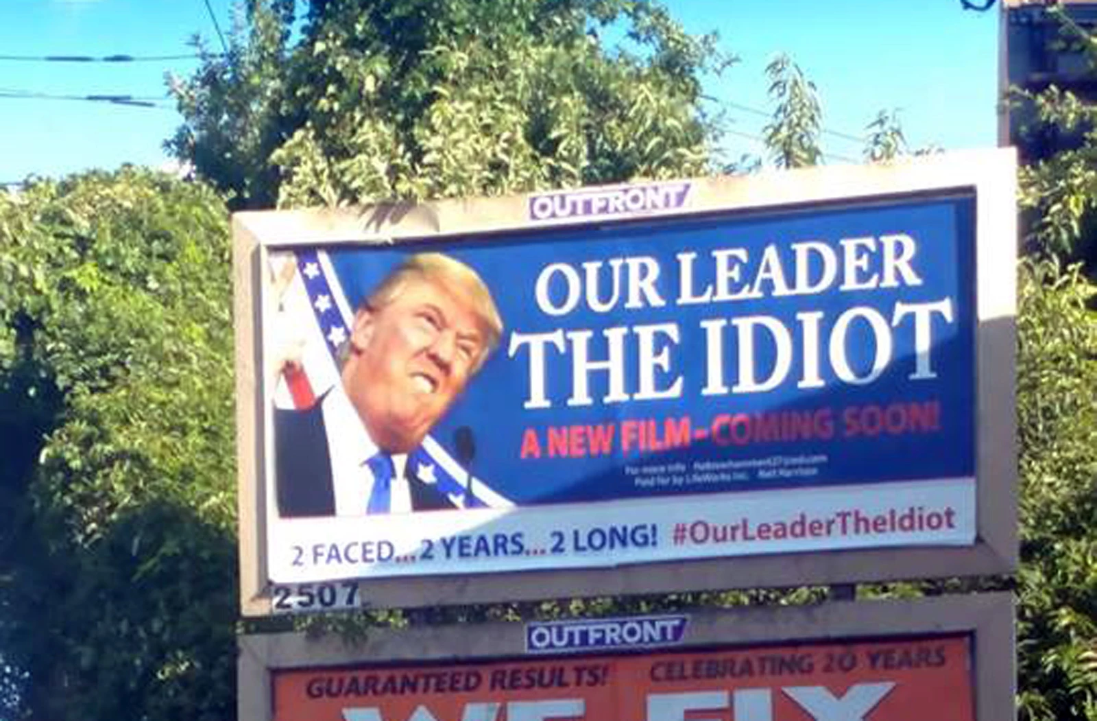 A billboard for an upcoming movie about Donald Trump on Route 22 in Union Township