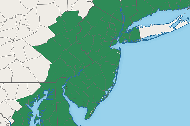 A Flash Flood Watch (green) has been issued for all of New Jersey from 5 p.m. Thursday through Noon Friday.