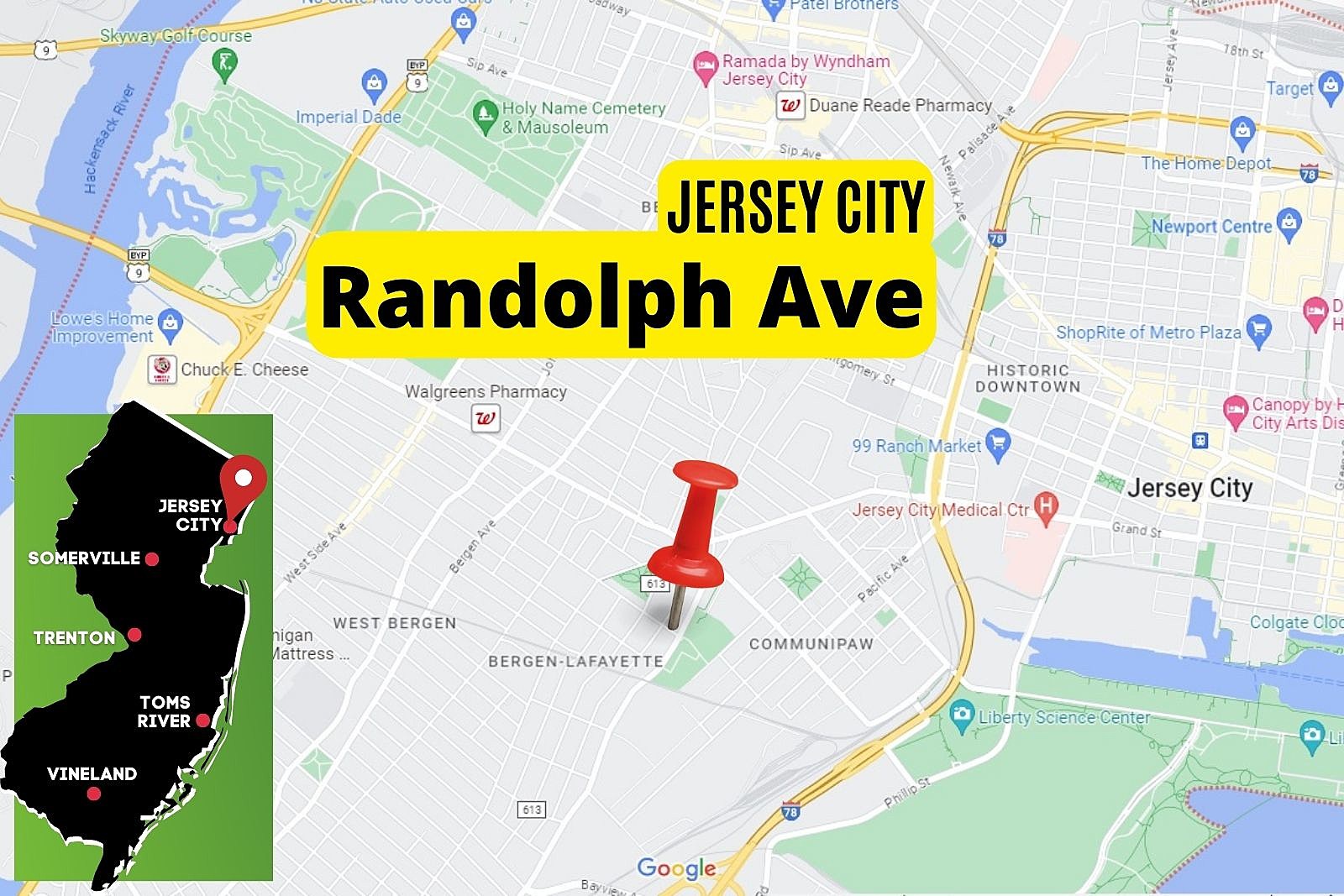 Map showing Randolph Ave in Jersey City
