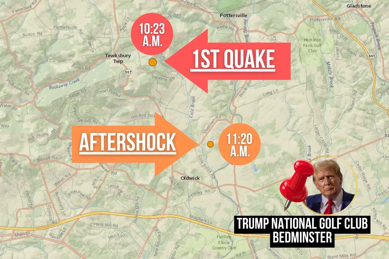 April 5, 2024 earthquake epicenter and aftershock. (USGS/AP Photo file/Townsquare Media illustration)