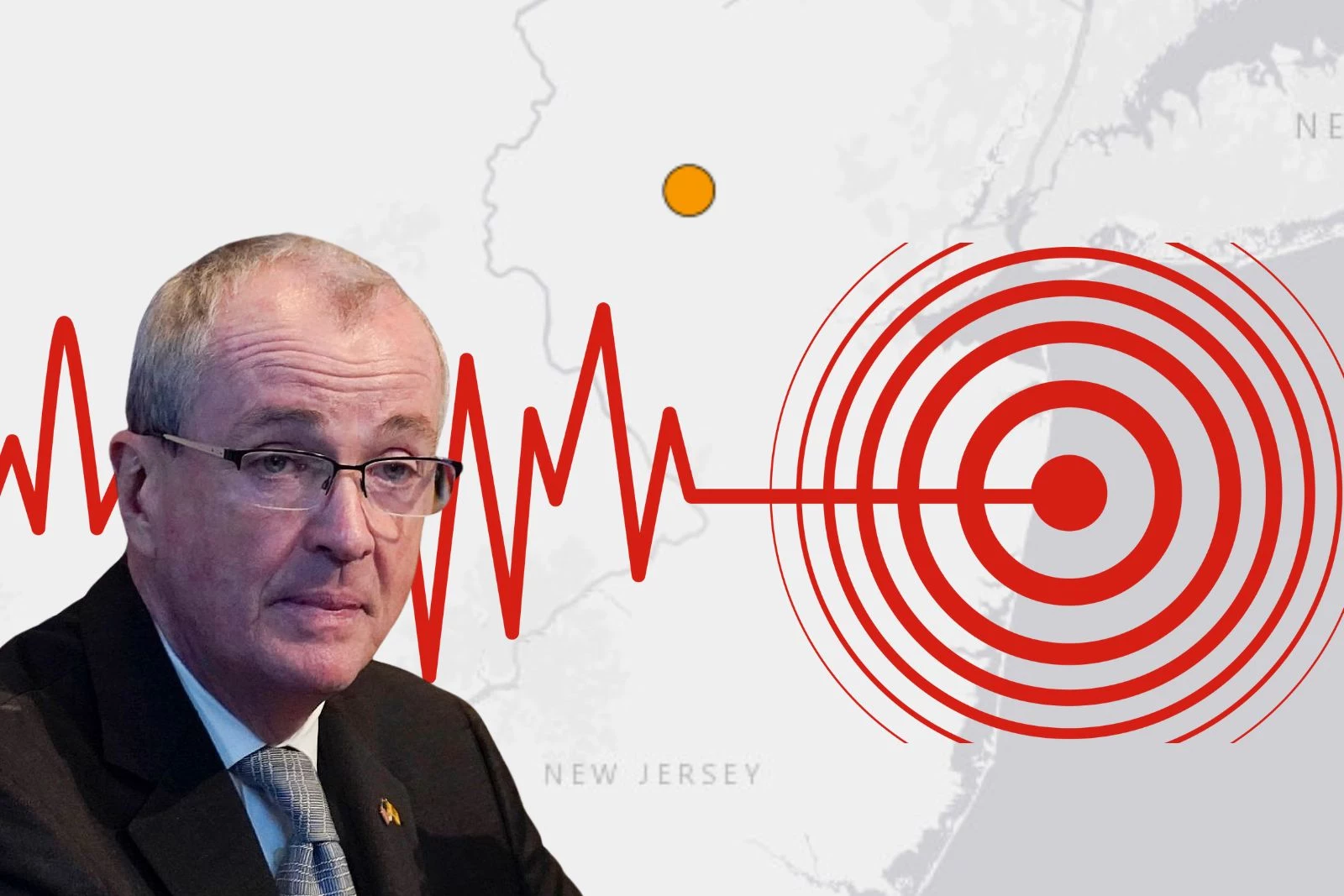 Gov. Murphy said no reports of major damage were made after the April 5, 2024 earthquake in New Jersey. (AP Photo file/USGS/Canva/Townsquare Media illustration)