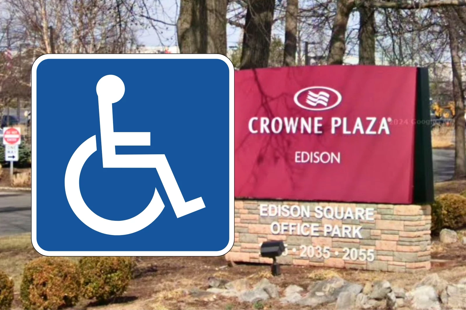 Crowne Plaza Edison entrance (Google Maps/Canva)