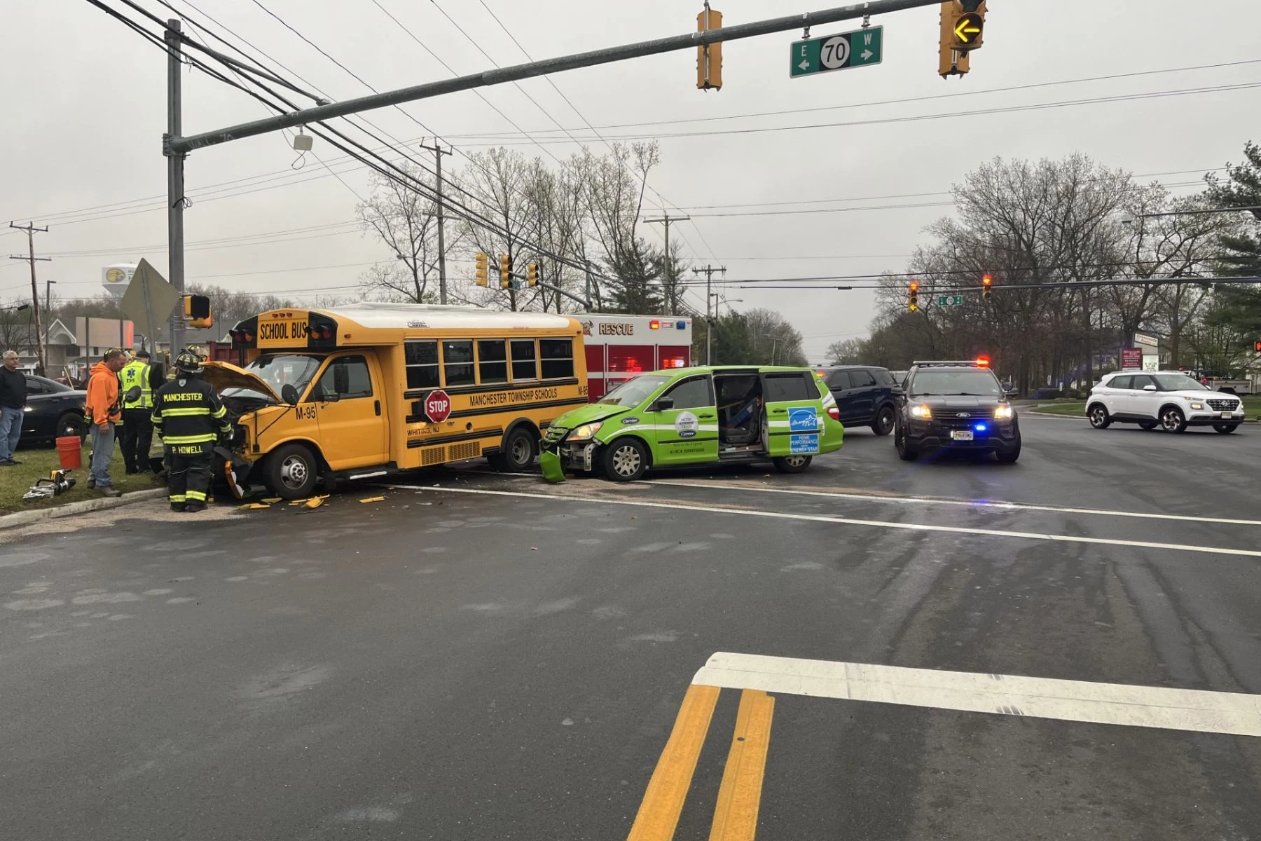 Crash between a small school bus and a van at Route 70 & Ridgeway Road in Manchester 4/18/24