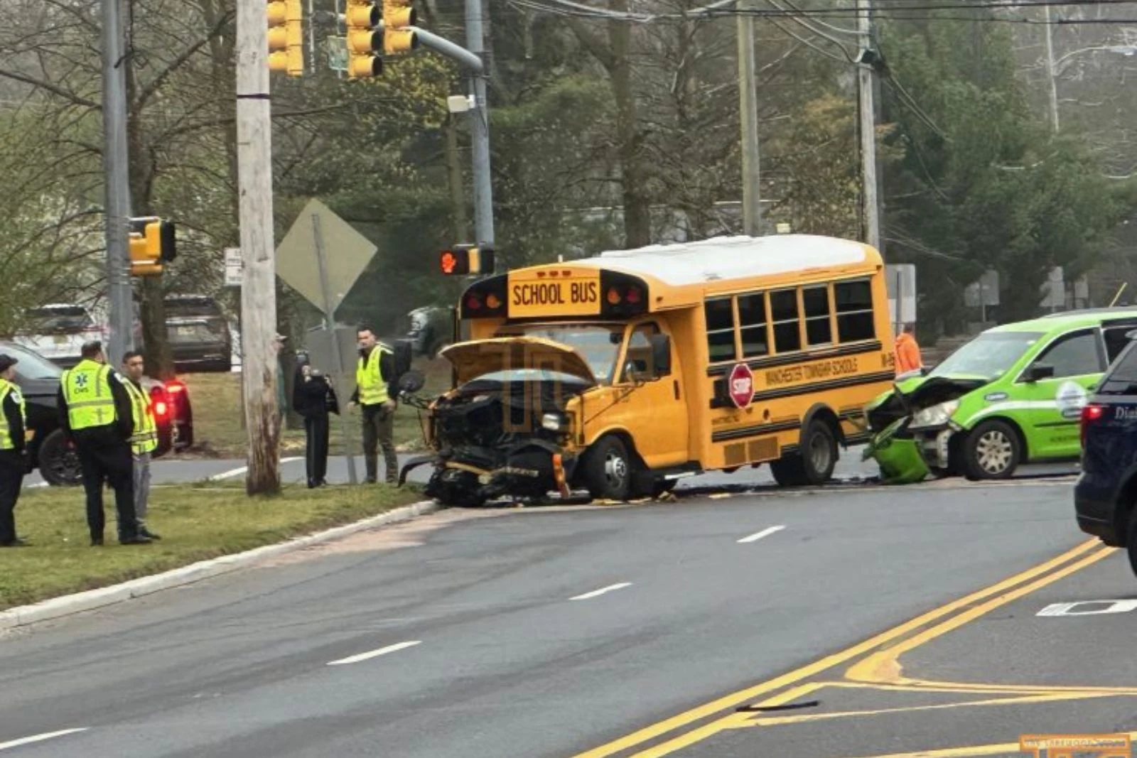 Crash between a small school bus and a van at Route 70 & Ridgeway Road in Manchester 4/18/24 