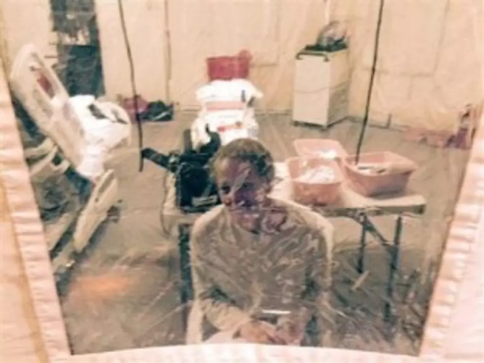 Nurse Kaci Hickox in an isolation tent at University Hospital in Newark