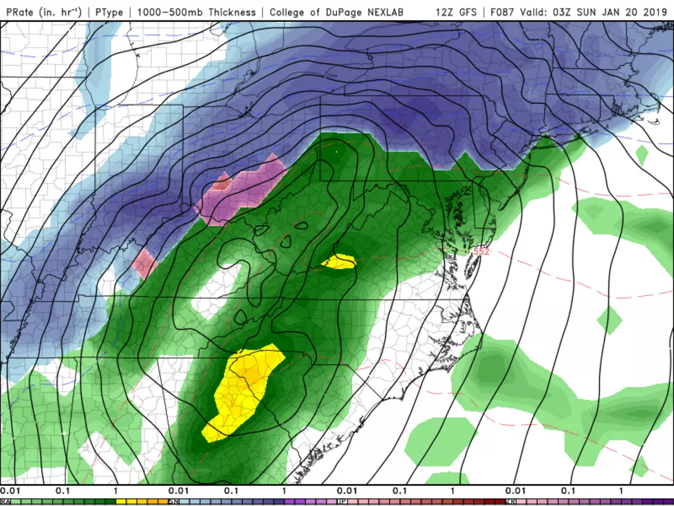 GFS model forecast for Saturday night, as a powerful snow/ice/rain storm ramps up over New Jersey. (College of DuPage Meteorology)