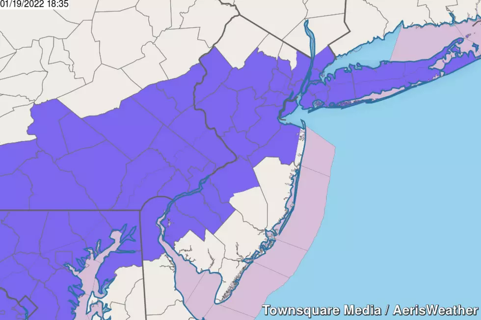 A Winter Weather Advisory has been posted for most of New Jersey for Thursday morning's light snowfall. (Townsquare Media / AerisWeather)